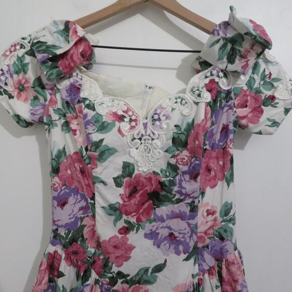 Jessica McClintock Womens Sz 12 Vintage White Floral Off Shoulder Midi Dress - Picture 3 of 9